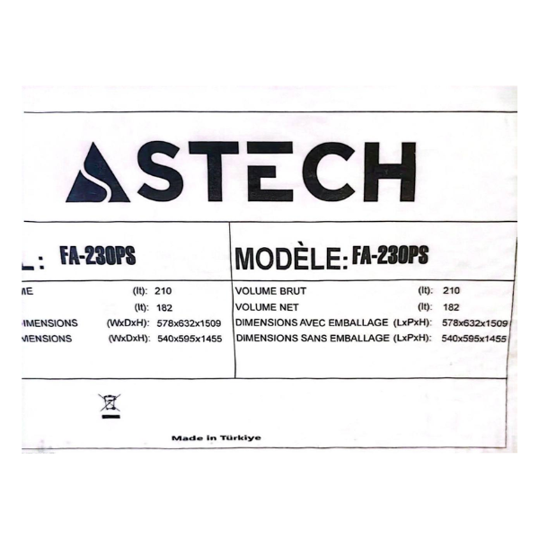
	Congélateur vertical Astech FA-230PS – 182 L – A -6 Tiroirs