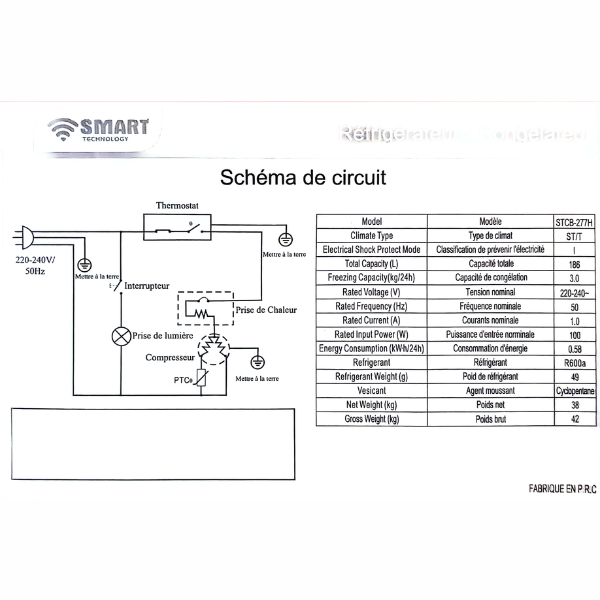 
	Réfrigérateur combiné Smart Technology STCB-277H – 186L – 3T
