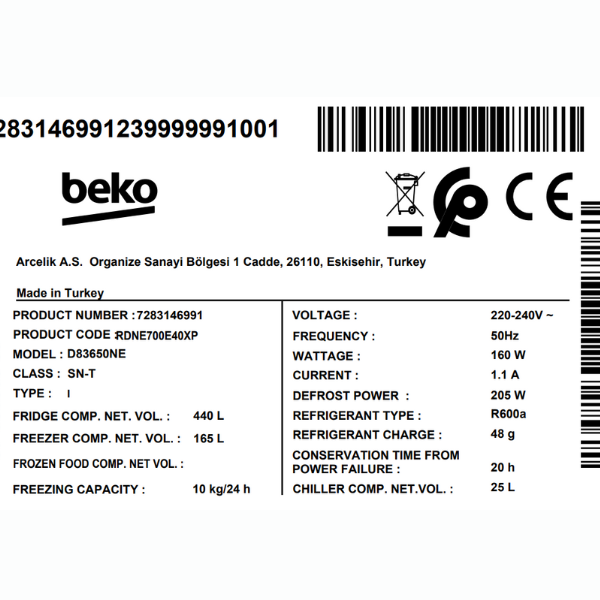 
	Réfrigérateur Beko RDNE700E40XP – 605 L – NoFrost