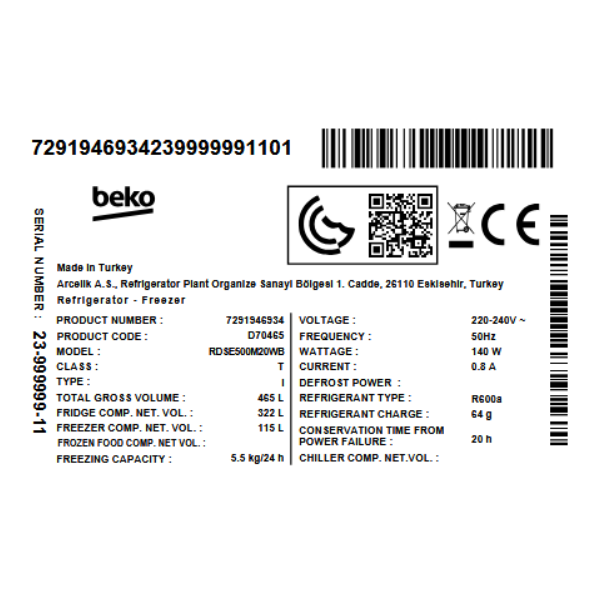 
	Réfrigérateur Beko RDSA35W – 250L