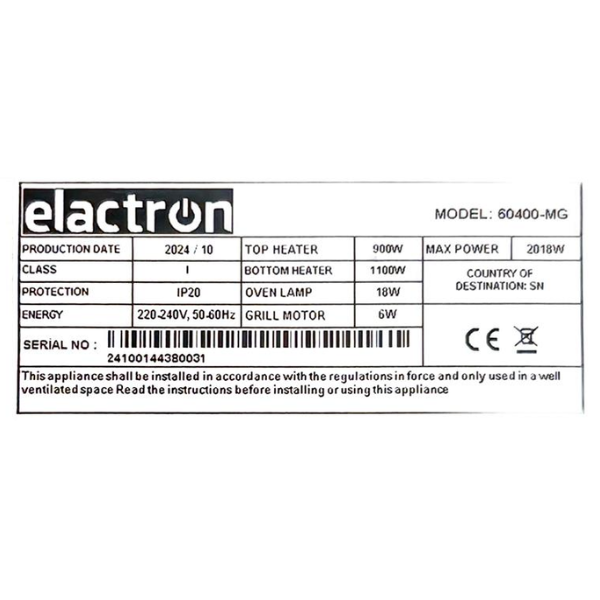 
	Mini Four électrique Elactron EL‑60400‑MG – 60 Litres Gris ( 2018W)