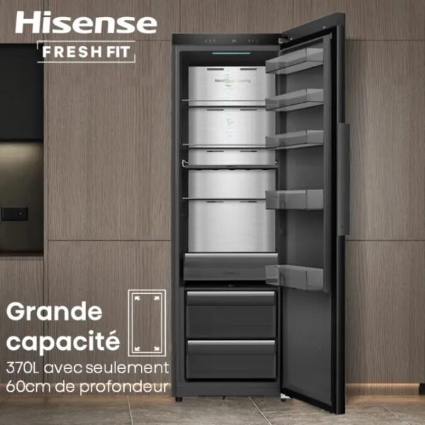 
	Réfrigérateur 1 Porte Hisense RL5K370GSFC – 372L, FreshFit, No Frost, Inverter & Connecté WiFi