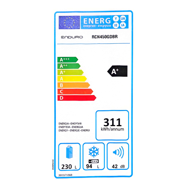 
	Réfrigérateur Combiné Congélation Bas ENDURO-RCN450GDBR-450L 3T Nofrost A+