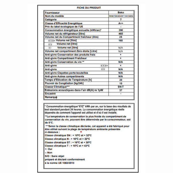 
	Réfrigérateur Beko RDNE700E40DZXP – 630 L – NoFrost