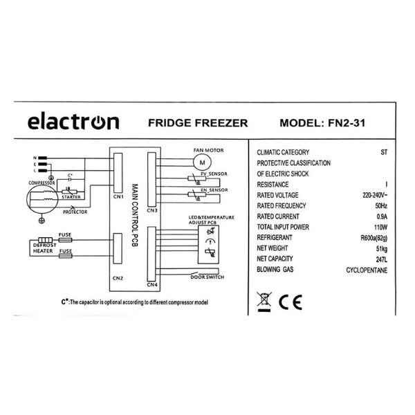
	Réfrigérateur Combiné Congélation bas ELACTRON FN2-31D-247L (no frost)