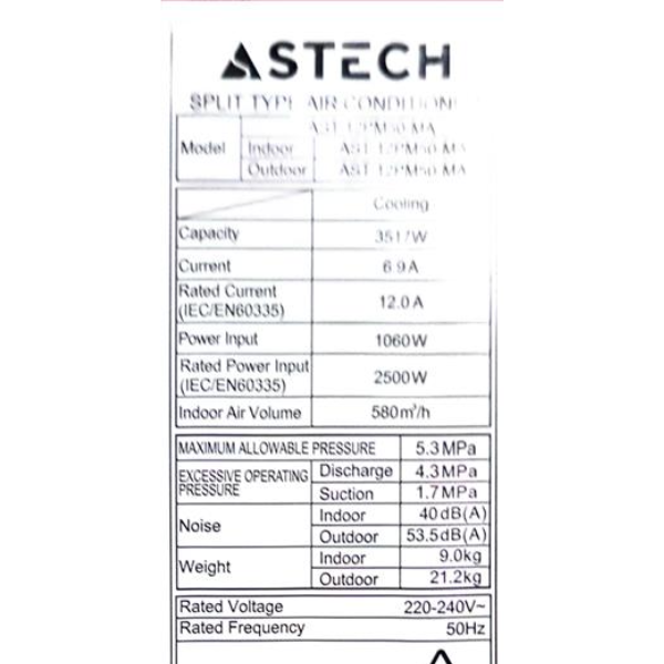 
	Split Platinium Astech AST-12PM50MA 12000BTU