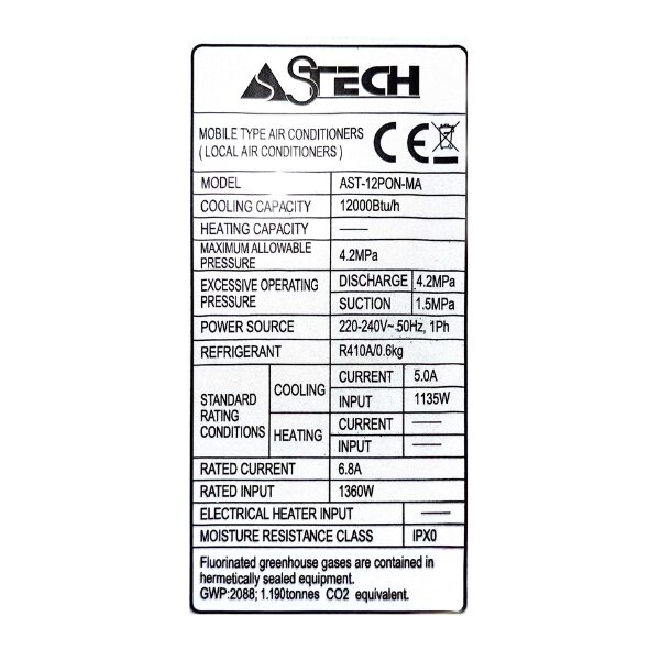 
	Climatiseur mobile Astech 12PON – 12000 BTU