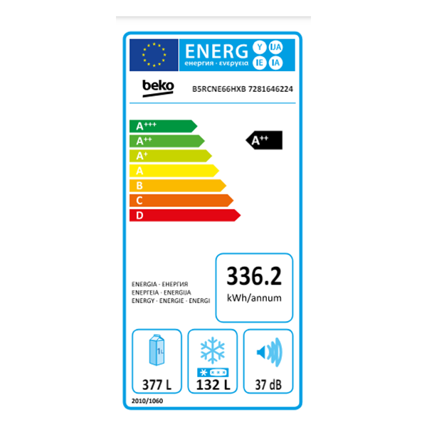 
	Réfrigérateur combiné Beko B5RCNE66HXB – 509L – 2 Tiroirs (NoFrost – Porte réversible – éclairage LED)