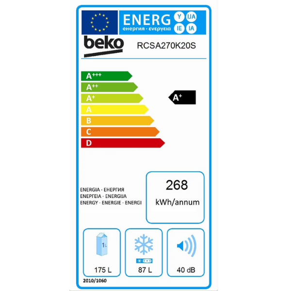 
	Réfrigérateur combiné Beko RCSA270K20S – 262L, 3T