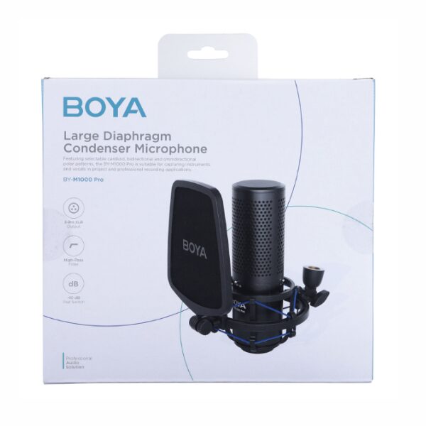 
	BOYA BY-M1000 Pro – Micro Studio à Condensateur XLR – Directivités Multiples + Filtre Anti-Pop