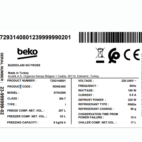 
	Réfrigérateur Beko RDNE49X – 350 L – A+