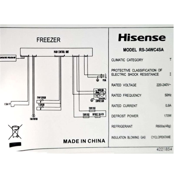 
	Congélateur vertical Hisense RS-34WC – 262L – 7T-No frost