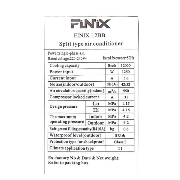 
	SPLIT FINIX 12BB -12000BTU