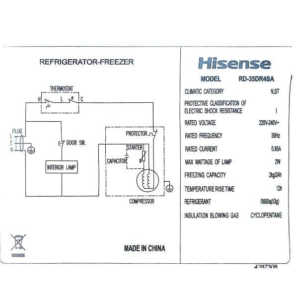 
	Réfrigérateur 2-portes Hisense RD-35DR4SA – 240L