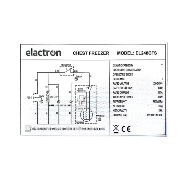 
	Congélateur horizontal Elactron EL248CFS – 150L – Gris
