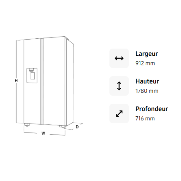 
	Réfrigérateur Side‑by‑Side Samsung RS62R5001M9GH –  647 L