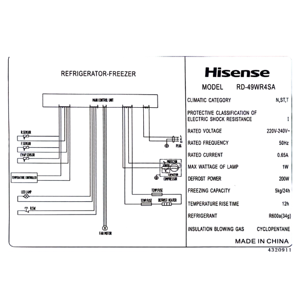 
	Réfrigérateur 2 portes Hisense RD-49WR4 – 375L -(NoFrost)