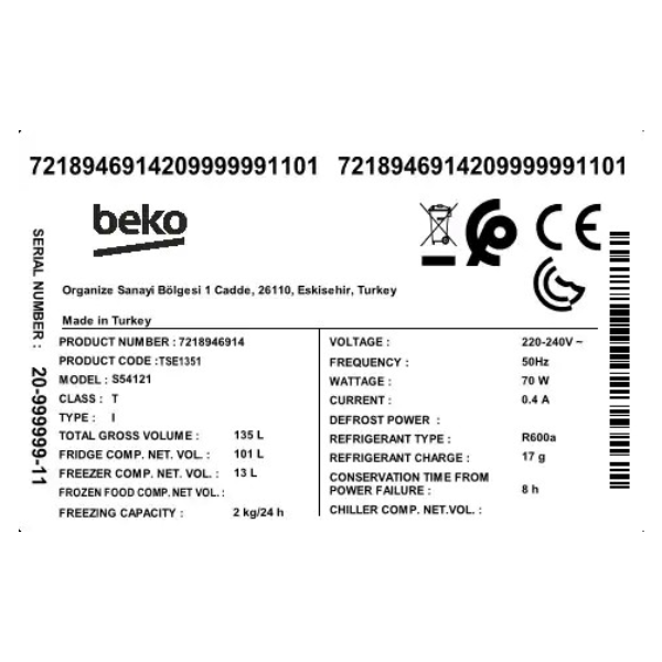 
	Réfrigérateur Bar Beko TSE1351 – 132L