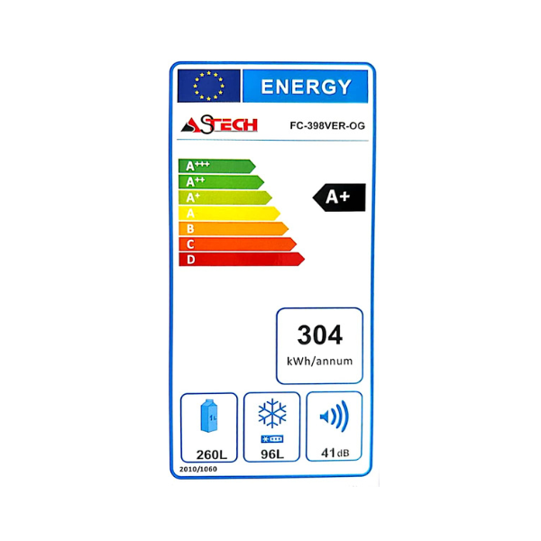 
	Réfrigérateur combiné Astech FC398VER-OG – 356L – 3 Tiroirs No Frost