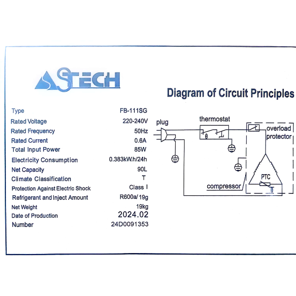 
	Réfrigérateur bar Astech FB-111SG – 90 L