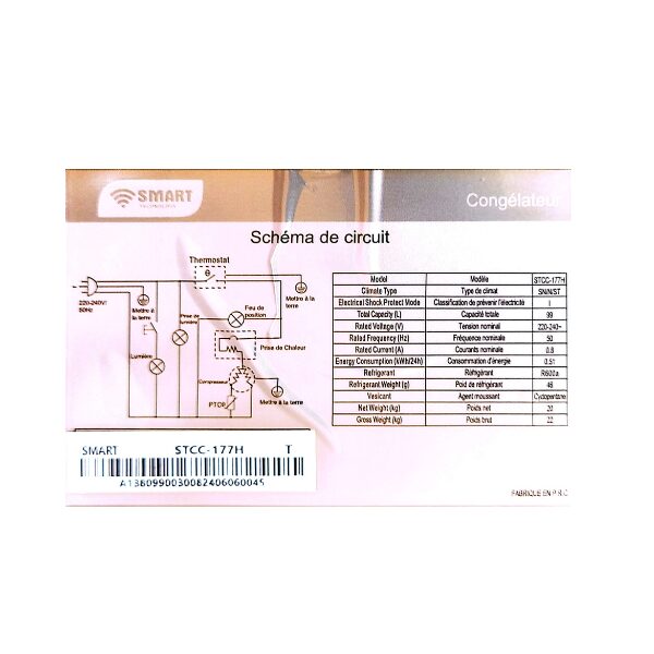 
	Congélateur Horizontal  Smart Technology STCC177H 105 L A+